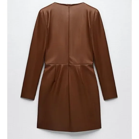 Nwt ZARA FAUX LEATHER DRESS BROWN NWT S bloggers fav